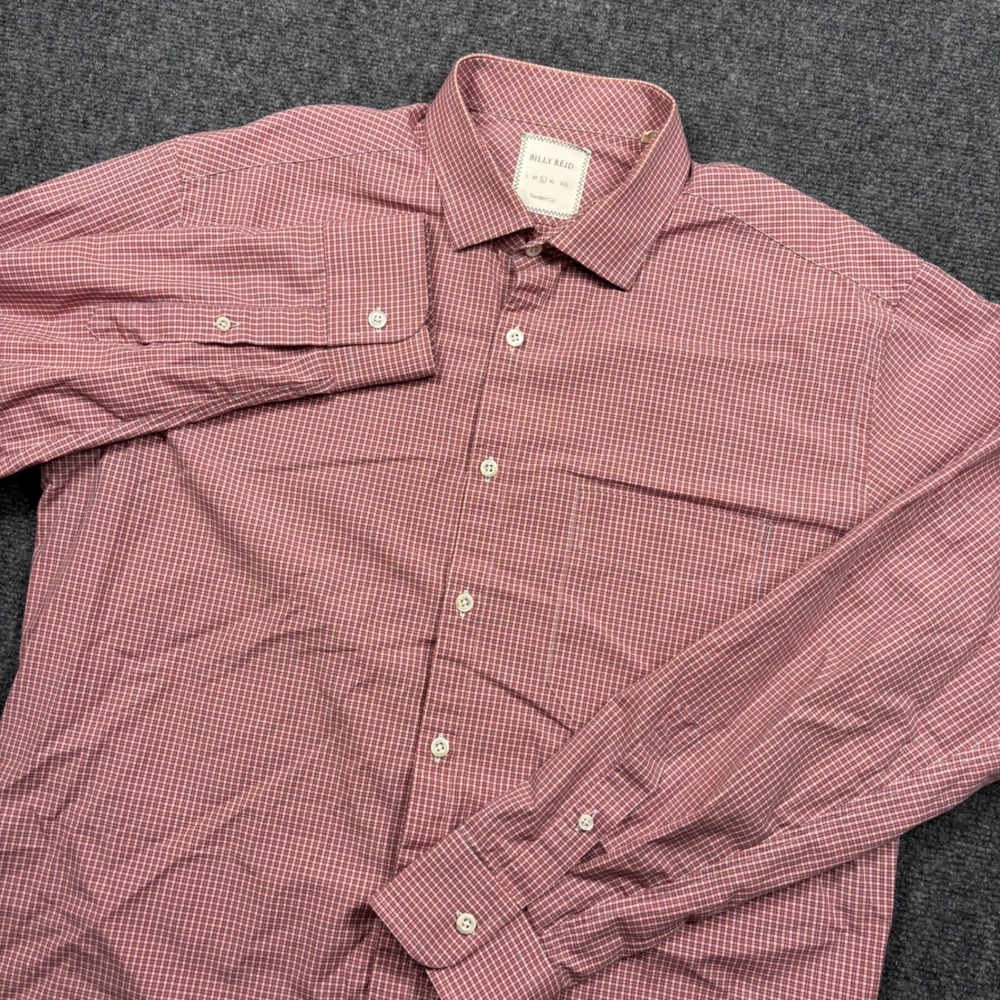 Billy Reid Shirt Mens L Red Plaid Standard Cut Made Italy Cotton